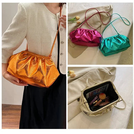 Small Luxury Design Women's Leather Silver Cloud Bag Female Gold Crossbody Bag Ladies Party Clutch Purse Female Handbags PlatiNum