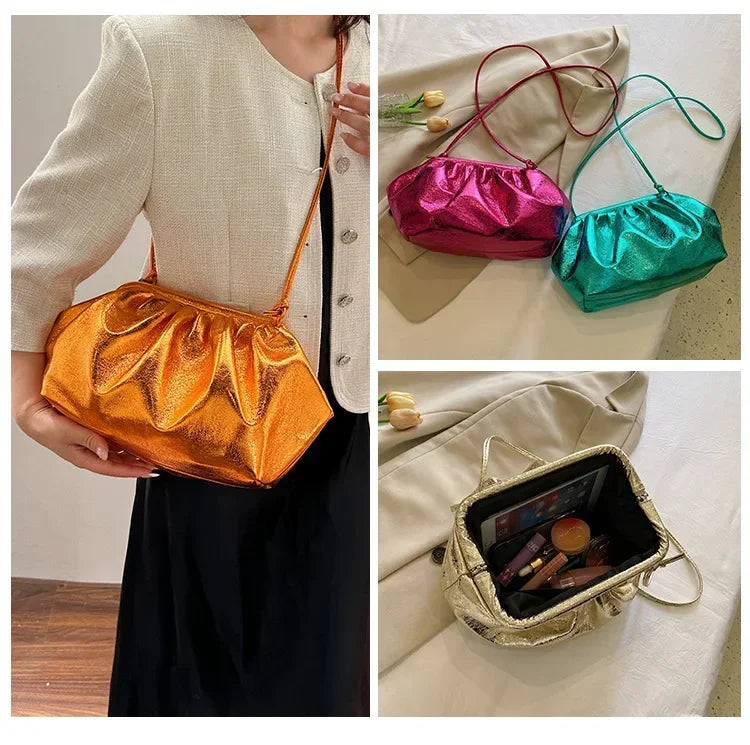 Small Luxury Design Women's Leather Silver Cloud Bag Female Gold Crossbody Bag Ladies Party Clutch Purse Female Handbags PlatiNum