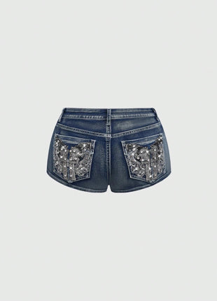 Low Rise Distressed Denim Shorts Female Jeans Womens Jeans Shorts Vintage Y2K Punk Style Embroidered Hot Pants PlatiNum