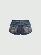 Low Rise Distressed Denim Shorts Female Jeans Womens Jeans Shorts Vintage Y2K Punk Style Embroidered Hot Pants PlatiNum