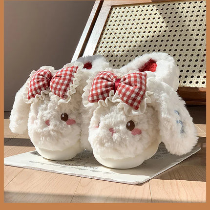 2026 New Women's Cotton Bow Bunny Slippers Winter Indoor Home Warm Household Wool Cotton Shoes Women Wear Indoor Winte