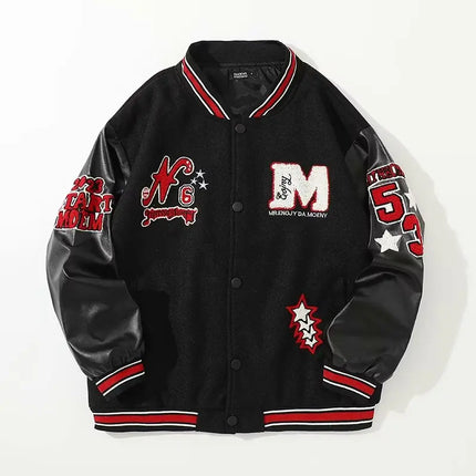 Bomber Jacket Men Women Flocking Hip Hop Loose Casual Patchwork Coat Unisex Embroidery High Street Varsity Baseball Outwear 2023