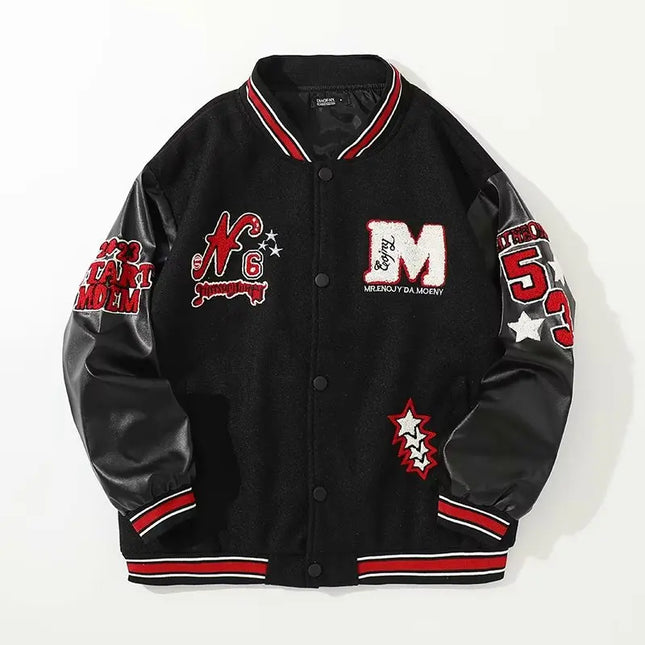 Bomber Jacket Men Women Flocking Hip Hop Loose Casual Patchwork Coat Unisex Embroidery High Street Varsity Baseball Outwear 2023