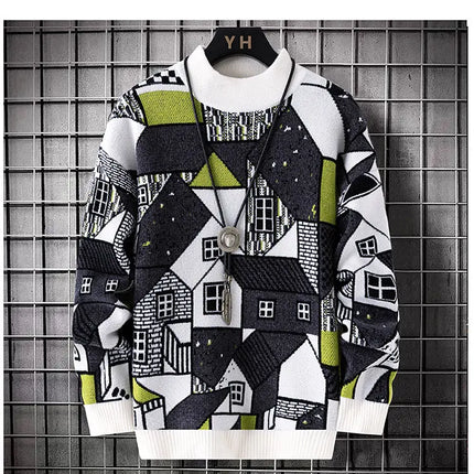 Men's wool pullovers 2025 men winter korean style grid pattern warm Sweaters O-neck men sweaters autumn men size M-3XL