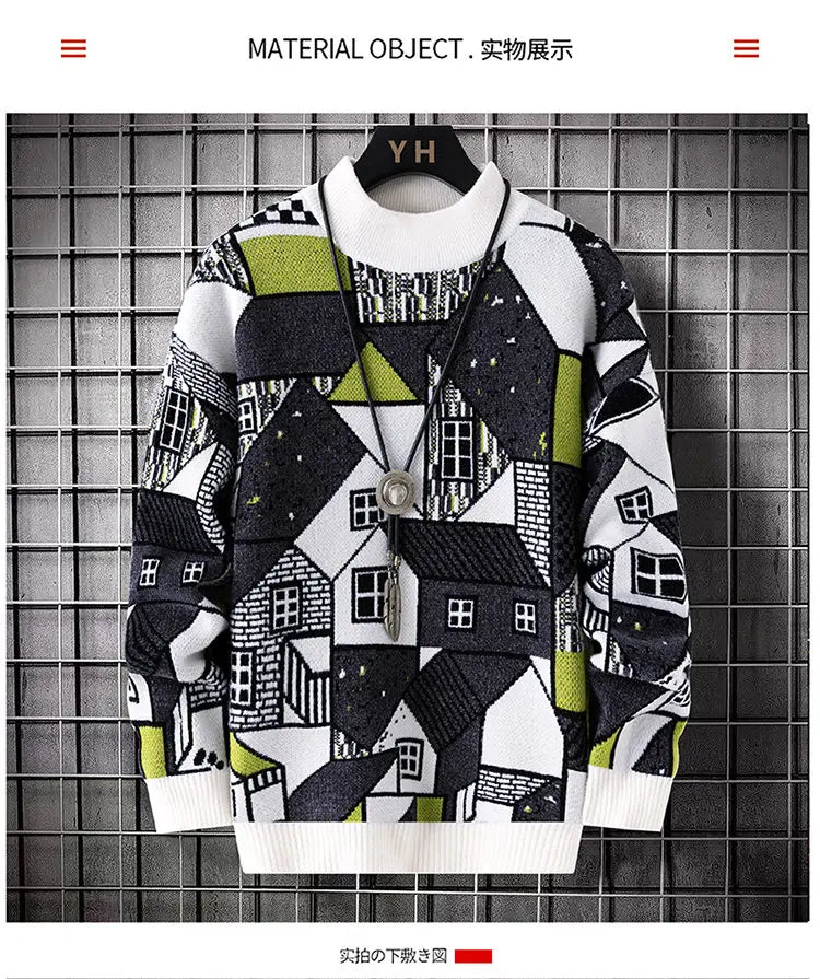 Men's wool pullovers 2025 men winter korean style grid pattern warm Sweaters O-neck men sweaters autumn men size M-3XL