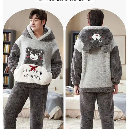 Couples Pajamas Women Men Winter Thicken Pyjamas Sleepwear Cartoon Dinosaur Korean Lovers Homewear Soft Warm Hoodies Pijama