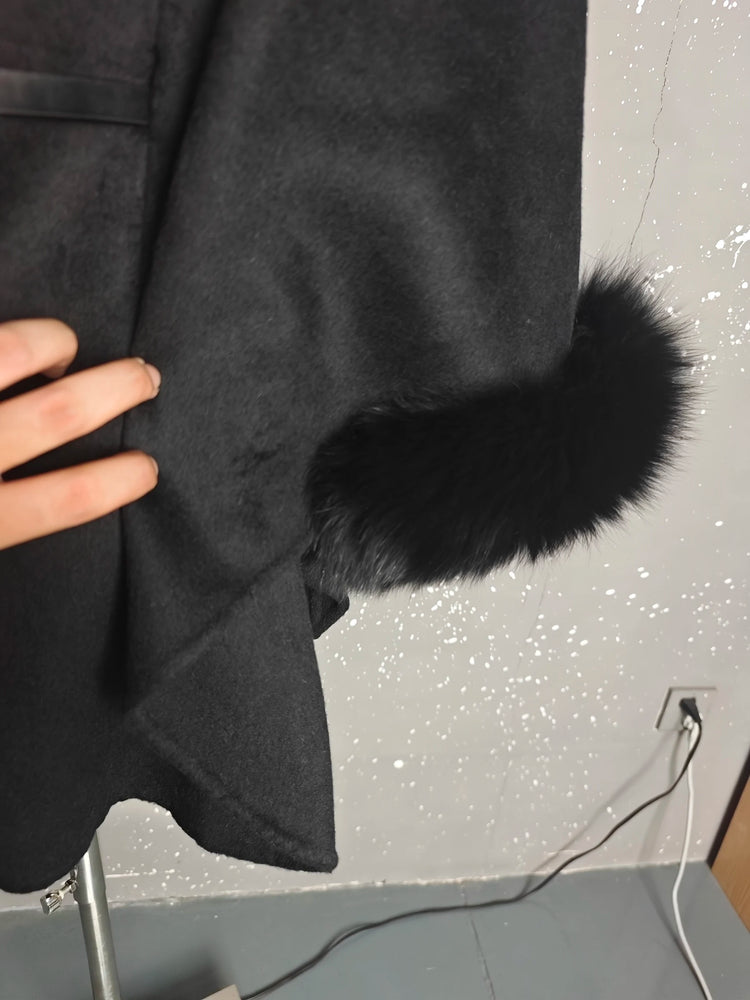 UCXQ Korean Style Two Sided Cloak Overcoat For Women Fur Collars Belt Loose Long Coats 2025 Winter New 23Z2284