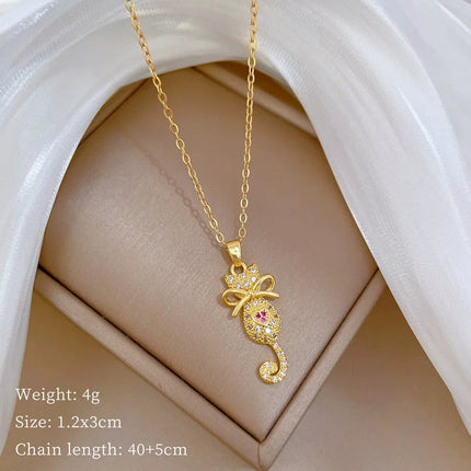 EILIECK 316L Stainless Steel Shine Cubic Zirconia Swan Pendant Necklace Gold Color Texture Metal Personalized Jewelry Neck Chain PlatiNum