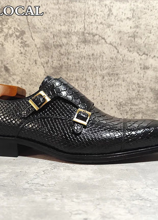 Mocassini da uomo di lusso Scarpe Stampe di serpente Abito formale Scarpe casual da uomo Nero Marrone Scarpe da doppio monaco in vera pelle da uomo