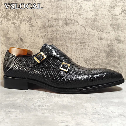 Mocassini da uomo di lusso Scarpe Stampe di serpente Abito formale Scarpe casual da uomo Nero Marrone Scarpe da doppio monaco in vera pelle da uomo