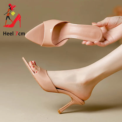 Sexy Pointy Toe Thin High Heels Slippers For Ladies Elegant Style Summer Slip-on Outdoor Walking Sandals Mules Women Party Shoes