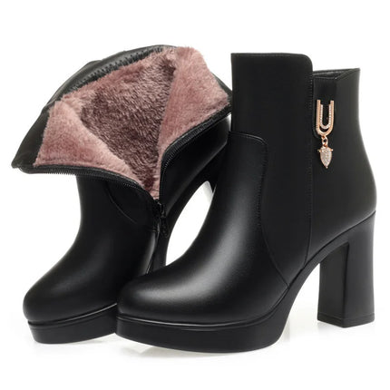 CINESSD Women's Boots Warm Wool Booties High Heel Ankle  2023 New Winter Boots