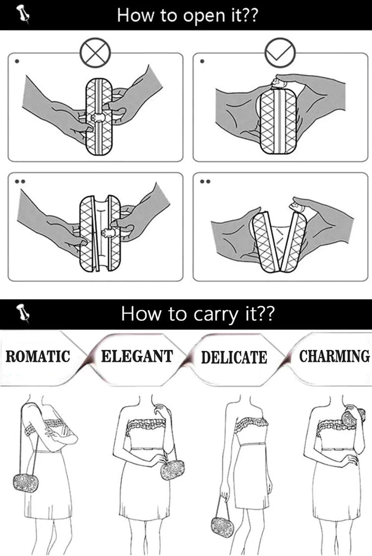 Popular In Nigeria Exquisite Evening Bags With Diamond Design Fashion Handle Clutch Rhinestone Embellished Long Chain Bag PlatiNum