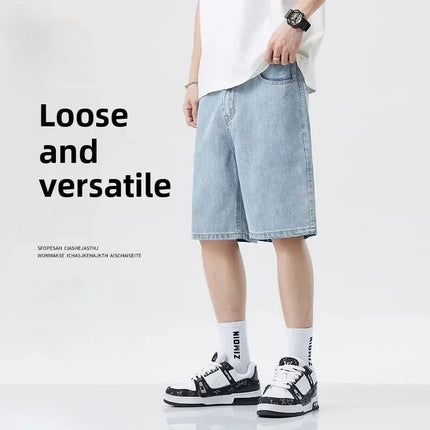 2025 Pantaloncini classici estivi Jeans da uomo Pantaloni in denim Dritto elasticizzato Casual Fresco Sottile Lunghezza al ginocchio Pantaloni giornalieri di marca di moda blu