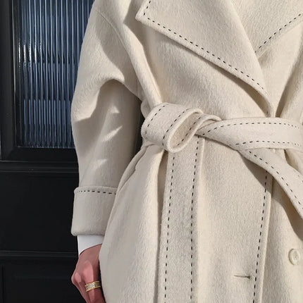 New Solid Korean Style Women Wool Coat Arch Needle Large Neck Versatile Fashion Texture Double Sided Trench Coats Female Winter