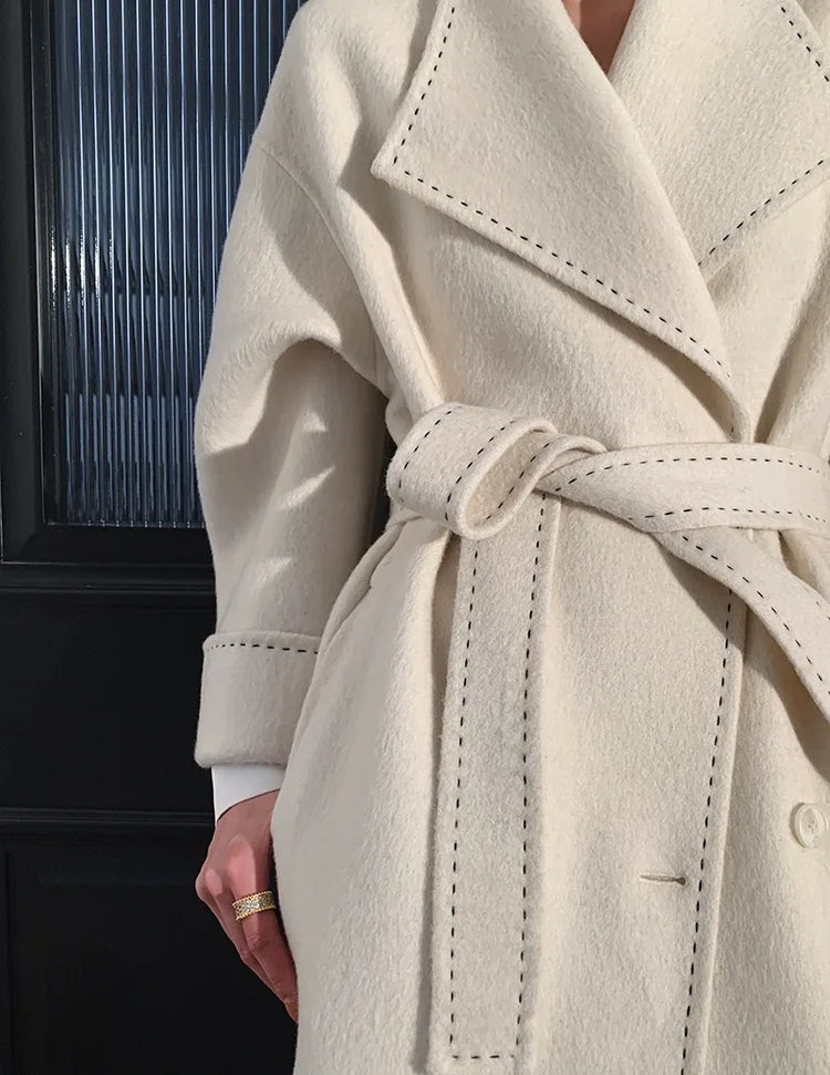 New Solid Korean Style Women Wool Coat Arch Needle Large Neck Versatile Fashion Texture Double Sided Trench Coats Female Winter