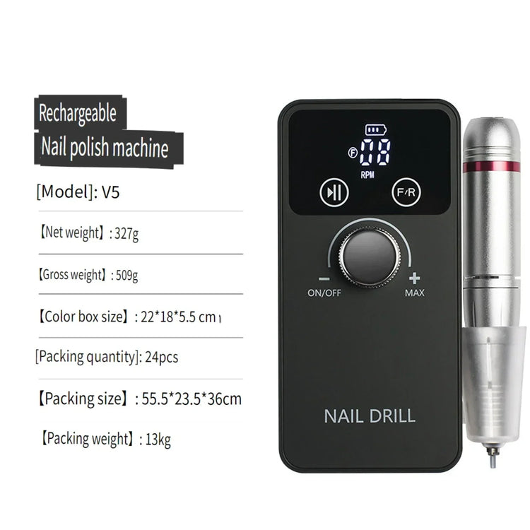 Wireless Portable Rechargeable Electric Nail Polishing Machine New Cordless Nail Surface Polisher Gel Nail Remover Professional Home Salon Manicure Pedicure Care Tool For DIY Nail Art Design