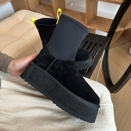 2026 New Winter Warm Wool Dipu Platform Thick Sole Height Increase Genuine Leather And Fur Snow Boots For Women