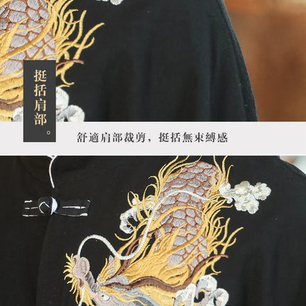 Camicie da Uomo a Maniche Lunghe in Stile Cinese, Ricamate, per Kung Fu e Tai Chi, Cardigan Retrò in Lino, Abito Tradizionale Tang, Top Tradizionale da Uomo