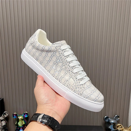 Leather Sneakers Men Calfskin Alligator Pattern Casual Shoes Lace Up Flats Daily Footwear