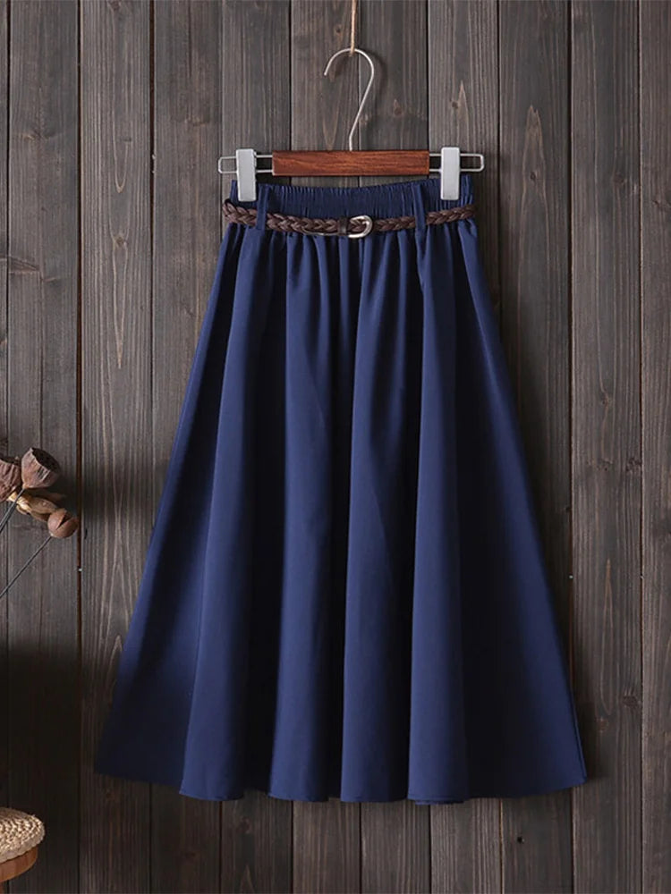 Gonna estiva midi al ginocchio da donna con cintura Gonna da scuola a pieghe a vita alta da donna coreana alla moda femminile