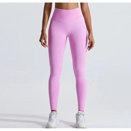 Seamless Women Solid Color High Waist Yoga Pants Sexy Hip-lifting Tight Sports Pants Women Push Up Fitness Workout Yoga Leggings PlatiNum