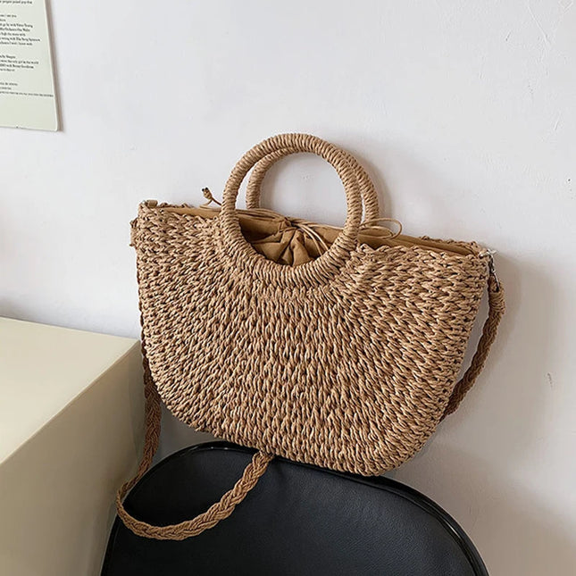 Woven Straw Bags for Women Handmade Travel Bag Seaside Summer Beach Bag New Bucket Bag with Handle Shopping Tote Bag Basket Bolsa