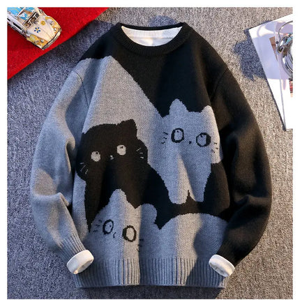 Cartoon Cat's New Knitted Sweater 2025 Men's Autumn/Winter Warm Knitted Sweater Men's Pullover Home Clothes