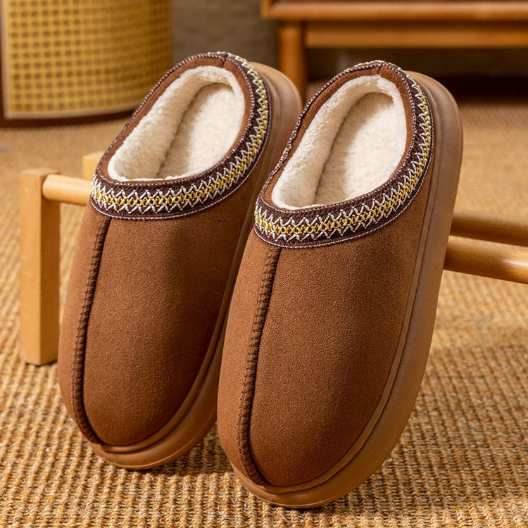 Men's Plush Fleece Lined Slippers Winter Warm House Shoes with Thick EVA Sole for Indoor/Outdoor Use Cozy Non-Slip Home Footwear