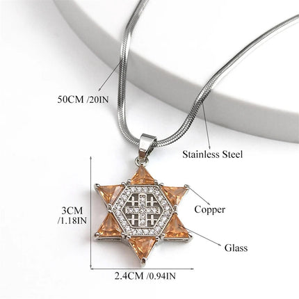 Gerusalemme crociato croce Magen stella di David collana per donna uomo zircone in acciaio inox Hexagram collane gioielli NTPS05 PlatiNum
