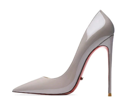 HLTINO 12CM Brown Patent Leather Pumps Women Red Bottom Heels Elegant High Heeled Stilettos Evening Shoe for Party