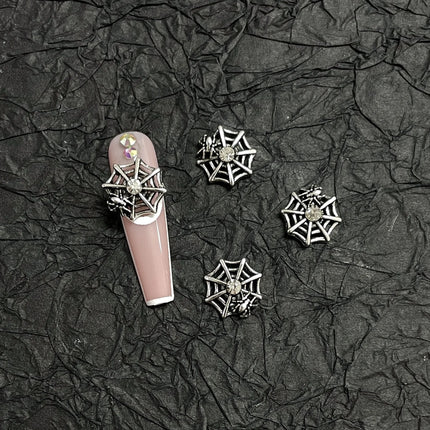 20PCS Alloy Dark Gothic Style Cross Skull Nail Art Decoration Punk Spider Web Coffin Nail Charm Accessories for DIY Crafts