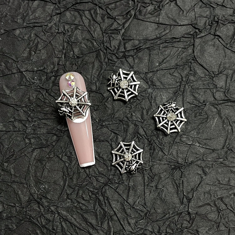 20PCS Alloy Dark Gothic Style Cross Skull Nail Art Decoration Punk Spider Web Coffin Nail Charm Accessories for DIY Crafts