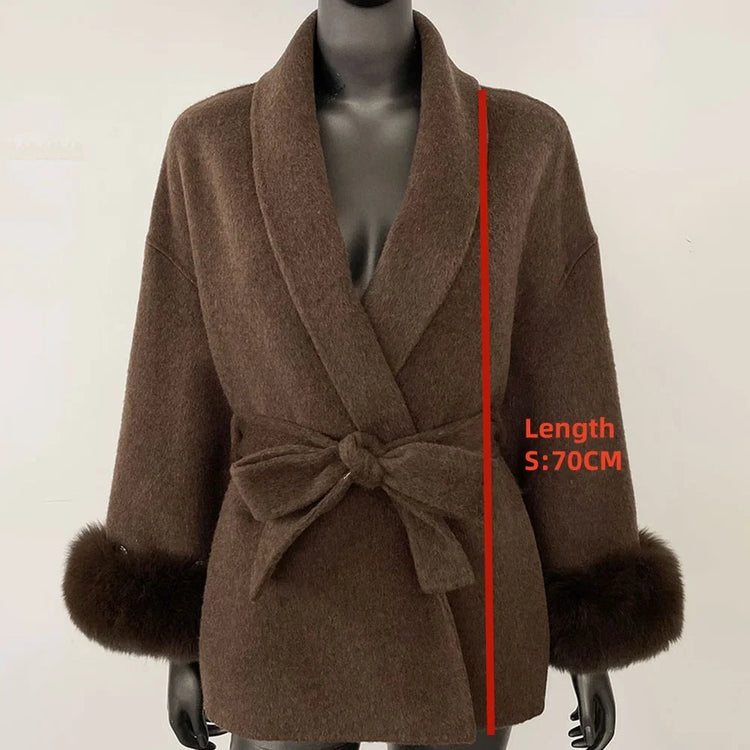 Elegant OL Office Lady Overcoats Fur Patchwork Long Sleeve Woolen Coat Beautiful Women's Clothing Jacket Autumn 2025 Spring