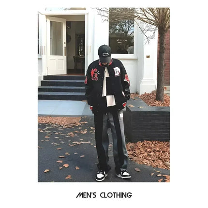Streetwear Bomber Baseball Jacket Men Y2K Hip Hop Letter Embroidered Leather Retro Jacket Men Motorcycle Wear Zipper Coats Male