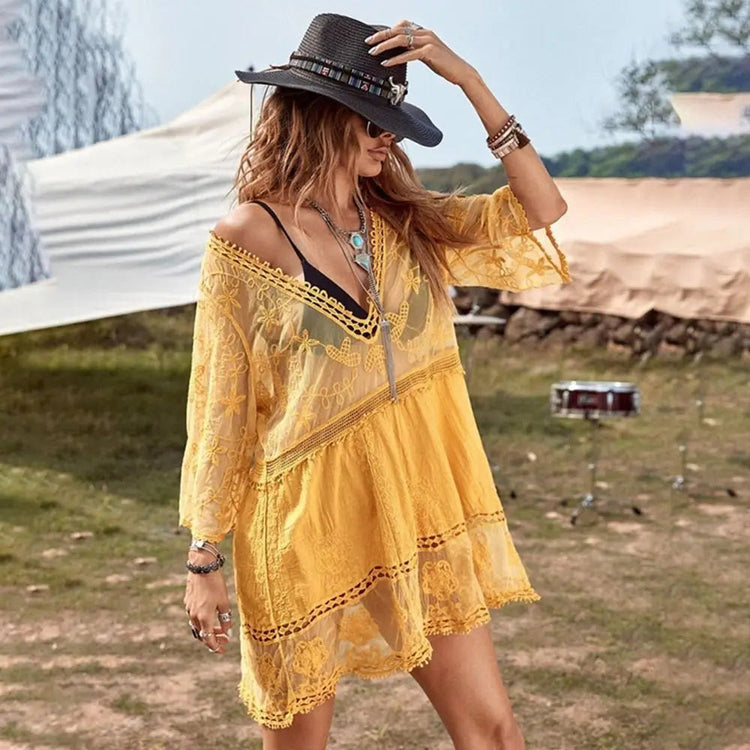 Camicia Estiva con Scollo a V, Protezione Solare, Ampia e Casual, Copricostume da Spiaggia per Vacanze e Bikini per Donne platinumshop