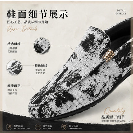 Mocassini stampati alla moda per uomo, scarpe basse estive traspiranti, scarpe casual da uomo, comode scarpe da guida antiscivolo, scarpe slip-on da uomo