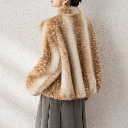 ZADORIN Luxury Mink Coat Deer Pattern Furry Faux Fur Coat Woman Stand Collar Zipper Faux Fur Jackets Winter Coats For Woman Tops