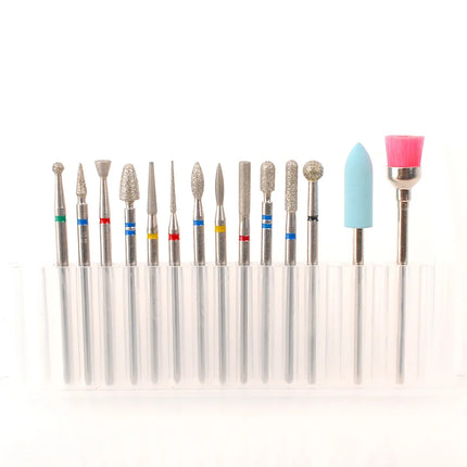 14Pcs Set Rotary Grinding Buffer Polisher Replacement Nail Drill Bit Kit For Gel Nail Removal Manicure Pedicure Machine Salon Household Nail Treatment