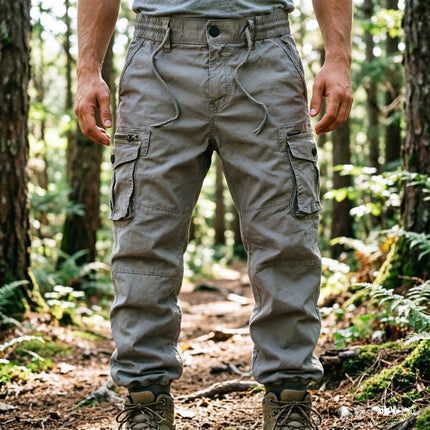 Large Pocket Loose Overalls Men's Outdoor Sports Jogging Tactical Pants Elastic Waist Pure Cotton Casual Work Pants Cargo Pants
