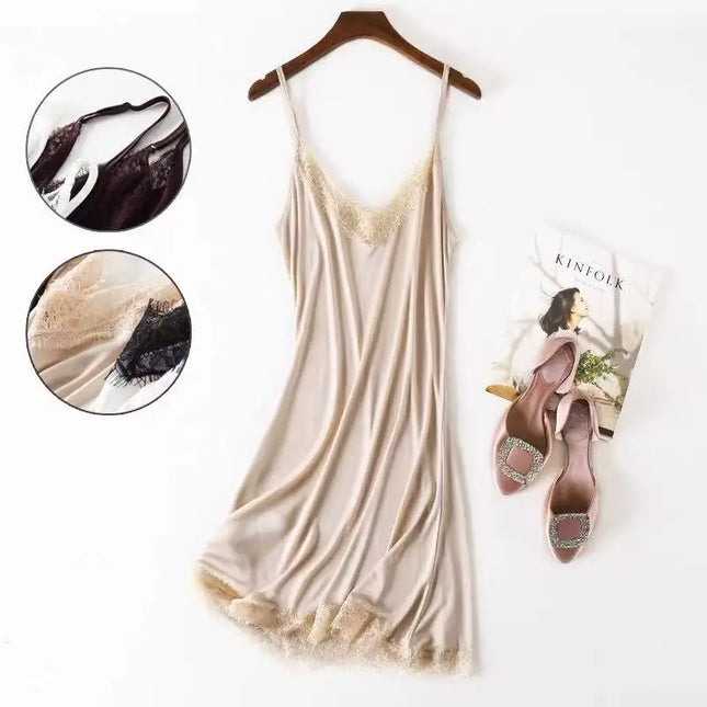 Women's spring/autumn clothing 23% natural mulberry silk loose V-neck lace slip
