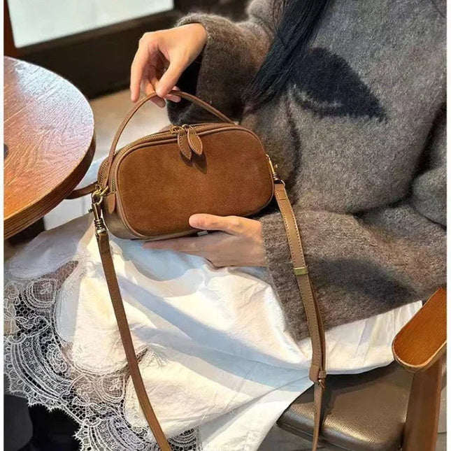 Women's Genuine Suede Cowhide Leather Shoulder Bag Soft Cow Versatile Ladies Crossbody Bag Trendy Luxury Female Designer PlatiNum