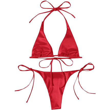 Sexy 13 colori Halter Satin Bikini brasiliano Donna Costumi da bagno Costume da bagno femminile Bikini a due pezzi Bagnante Costume da bagno Swim V4966 platinumshop