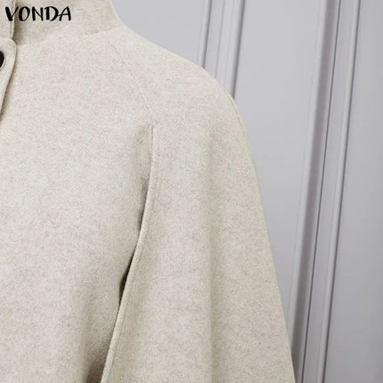 VONDA Autumn Women Capes Elegant Stand Collar Thin Cape Coat Solid Button Poncho OL Work Tops Office Streetwear Party Jackets