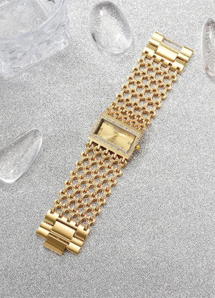 Orologio al quarzo da donna in oro nobile di lusso, orologio da donna con cinturino scheletrato, orologio completo platinumshop