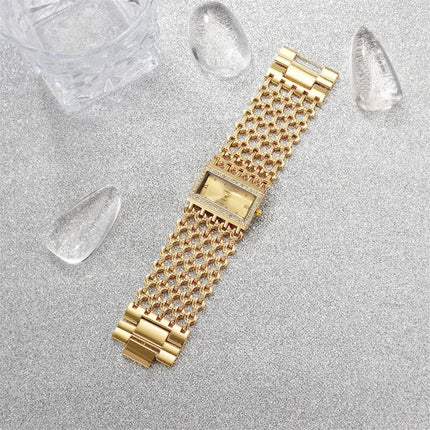 Orologio al quarzo da donna in oro nobile di lusso, orologio da donna con cinturino scheletrato, orologio completo platinumshop