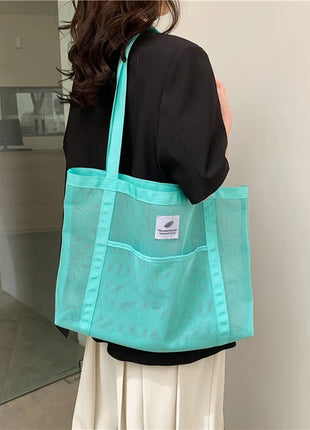 Borsa tote da donna in rete trasparente, borsa a tracolla portatile alla moda multifunzionale per lo shopping, viaggi, spiaggia estiva