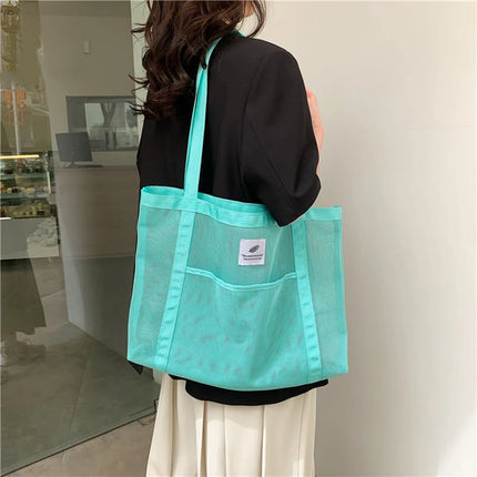 Borsa tote da donna in rete trasparente, borsa a tracolla portatile alla moda multifunzionale per lo shopping, viaggi, spiaggia estiva