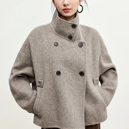 SENTUBILA 100% Wool Winter Jackets for Women Short Coats 2026 Stand Turtleneck Unlined Wool Outerwears Female Clothes W44O56626