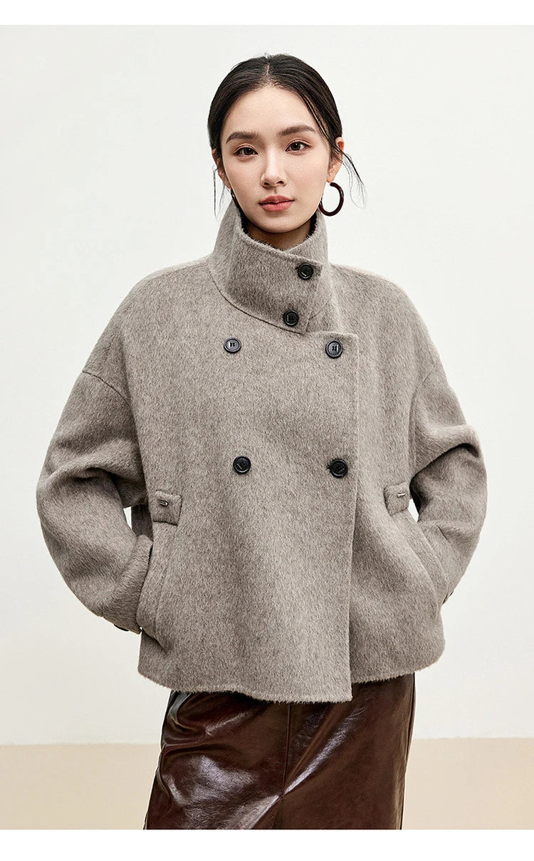 SENTUBILA 100% Wool Winter Jackets for Women Short Coats 2026 Stand Turtleneck Unlined Wool Outerwears Female Clothes W44O56626